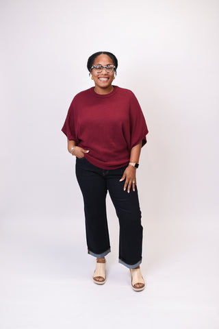 Social Hour Sweater Top - Burgundy