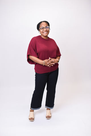 Social Hour Sweater Top - Burgundy