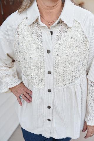 Glitzy Floral Embroidered Shacket