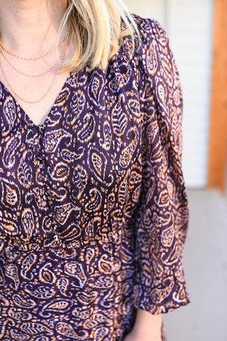 Metallic Plum Paisley Tiered Dress