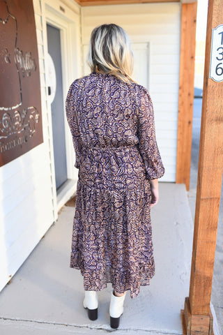Metallic Plum Paisley Tiered Dress