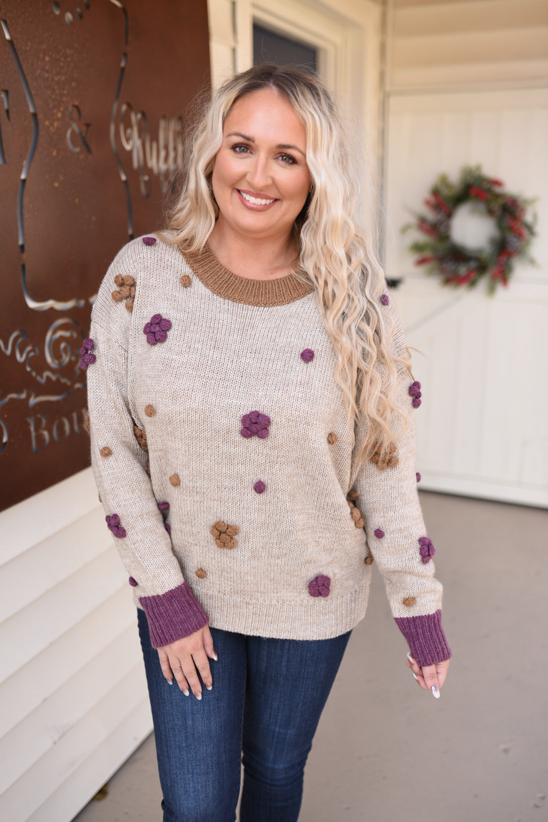 Too Delightful Floral Pompom Sweater