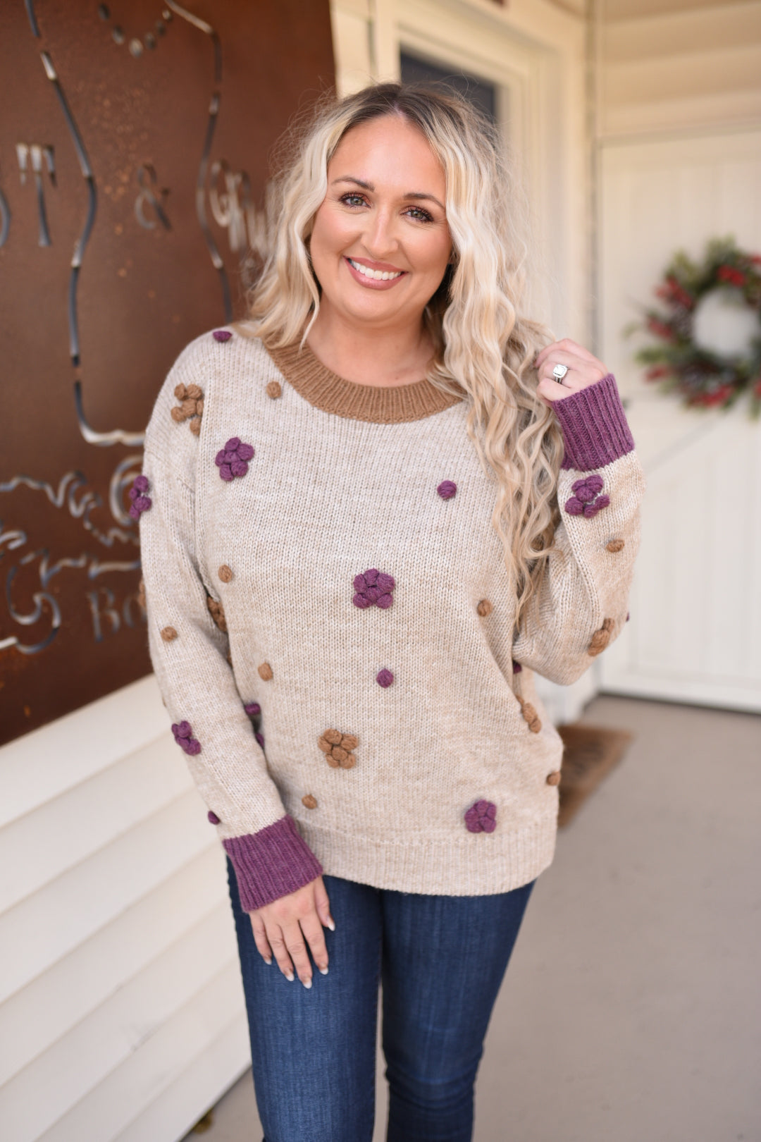 Too Delightful Floral Pompom Sweater