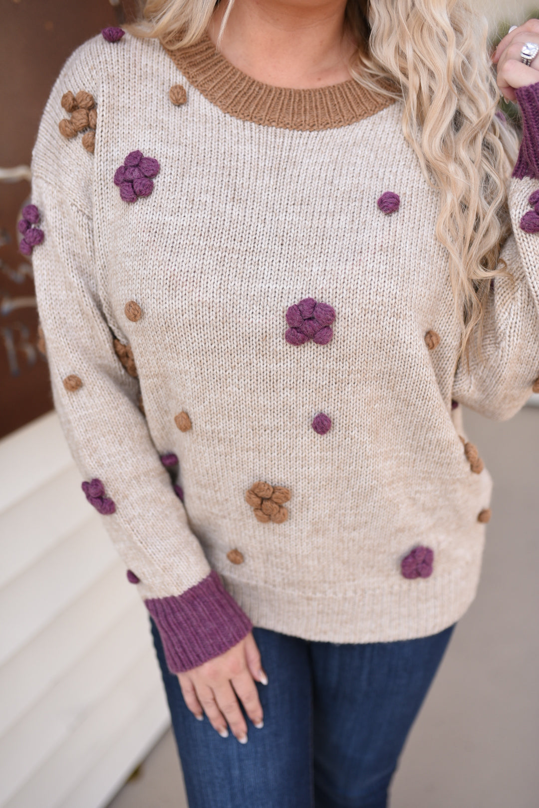 Too Delightful Floral Pompom Sweater