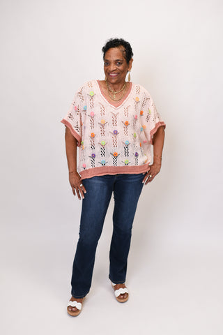 Flowerwork Crochet Top in Rose