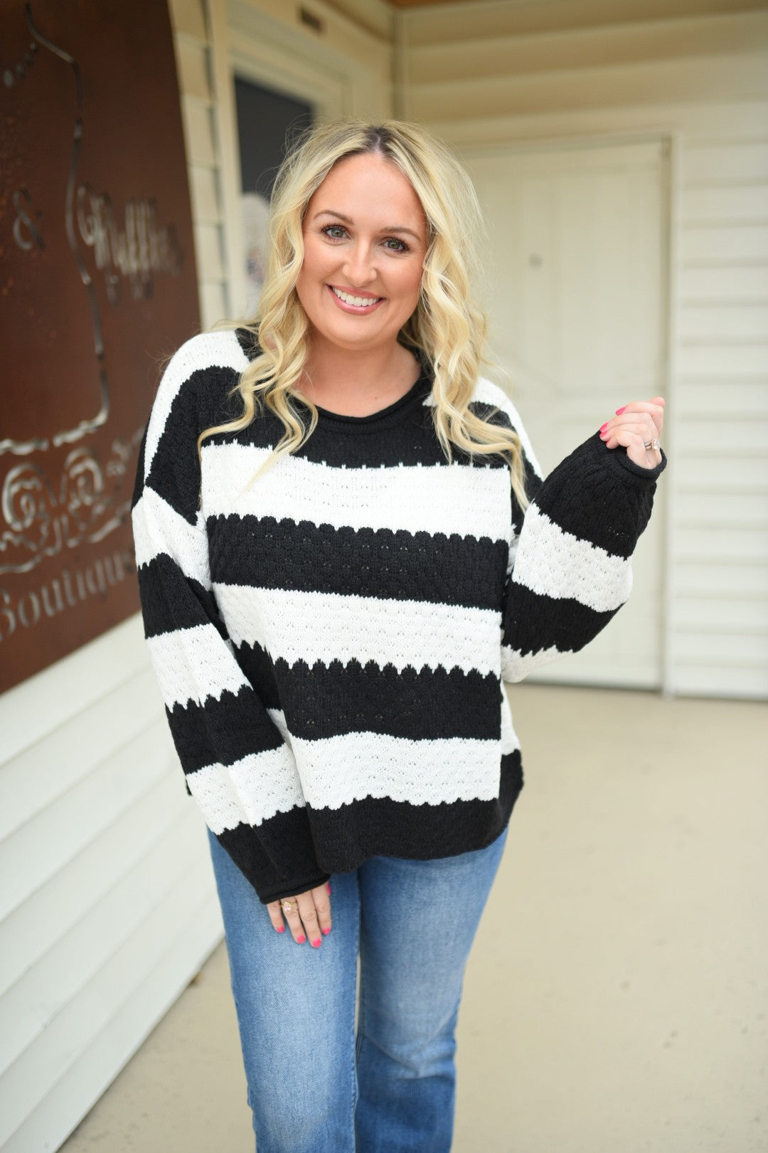 All Aboard Textured Sweater Black