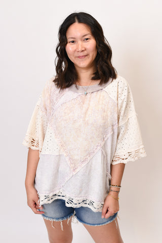 Oli & Hali Vintage Lilac Mixed Media Top