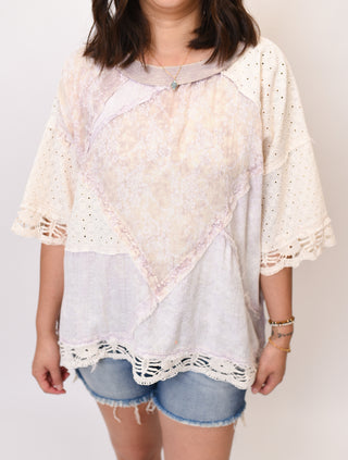 Oli & Hali Vintage Lilac Mixed Media Top