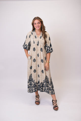 Medallion Black Border Midi Dress