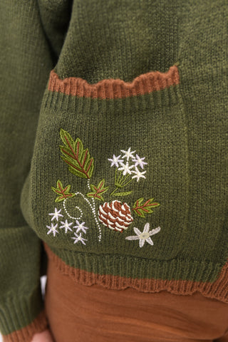Pinecone Meadow Embroidered Cardigan in Forest Green