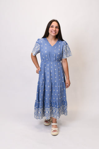 A Chambray Soiree Midi Dress