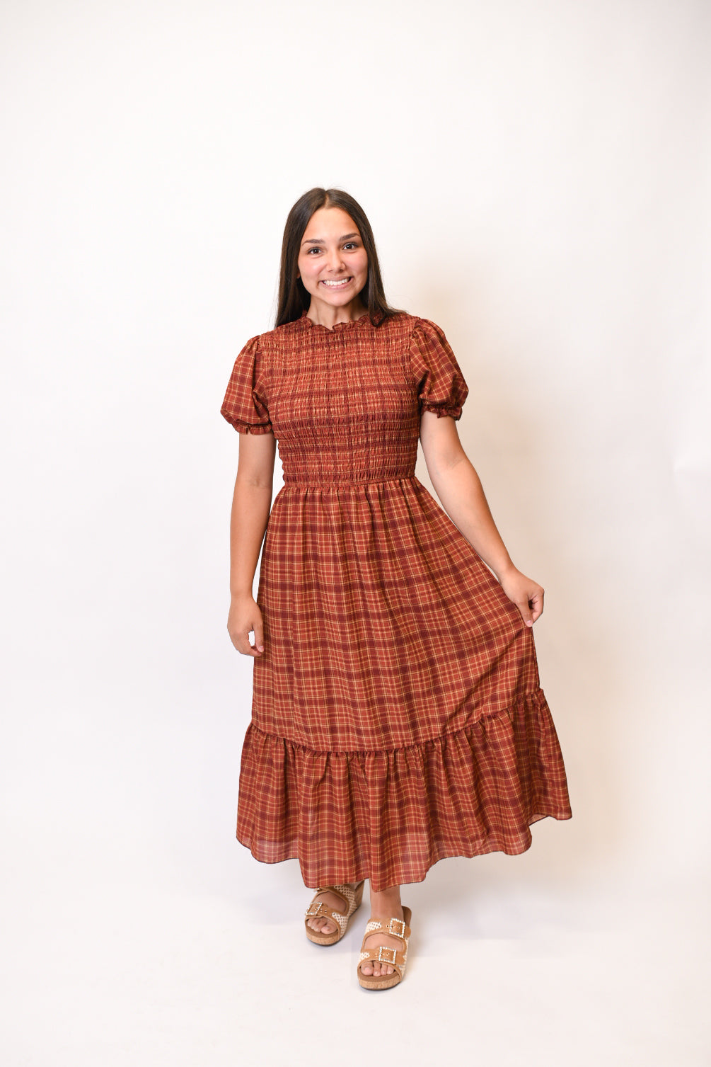 Crimson Whim Plaid Midi Dress