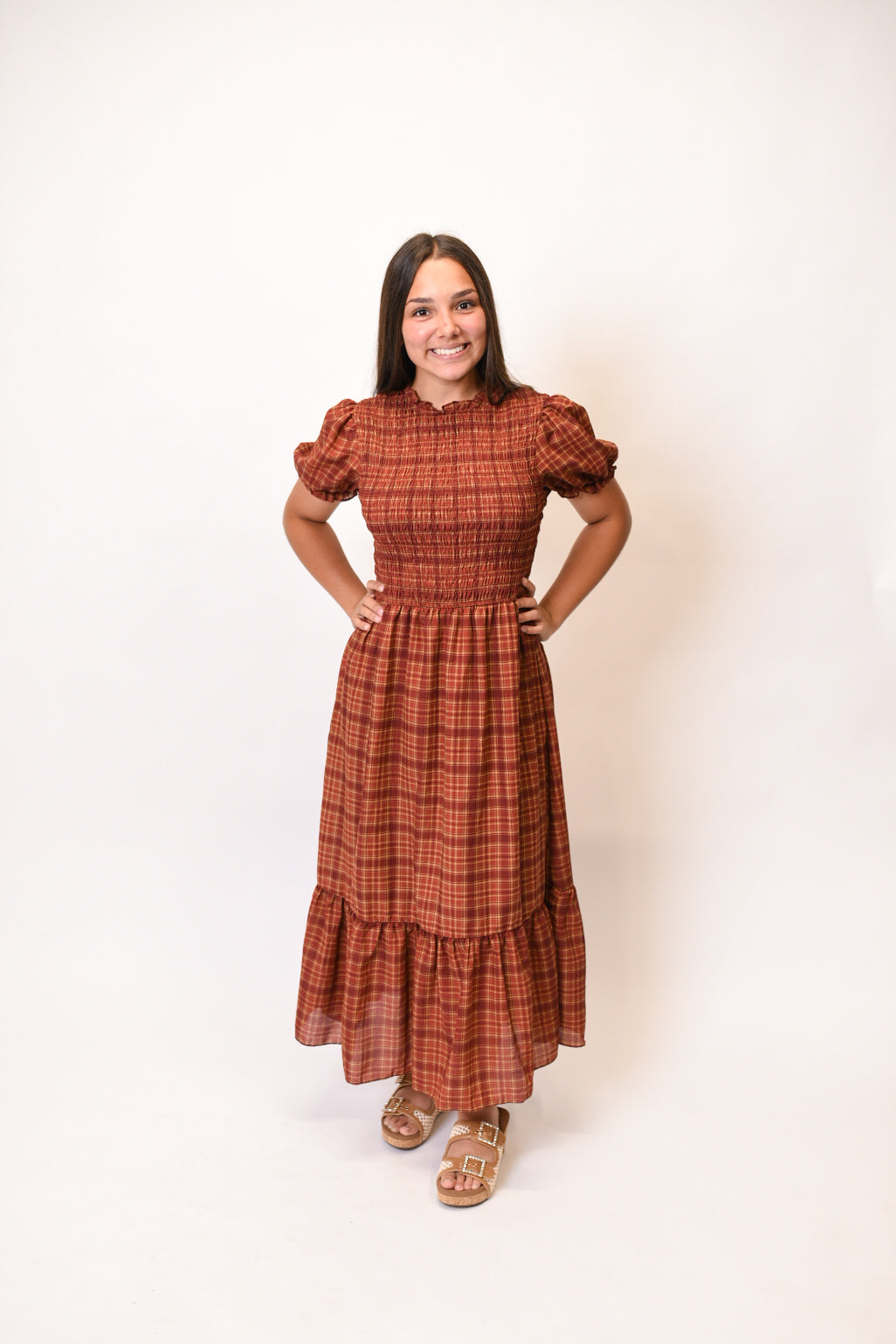 Crimson Whim Plaid Midi Dress