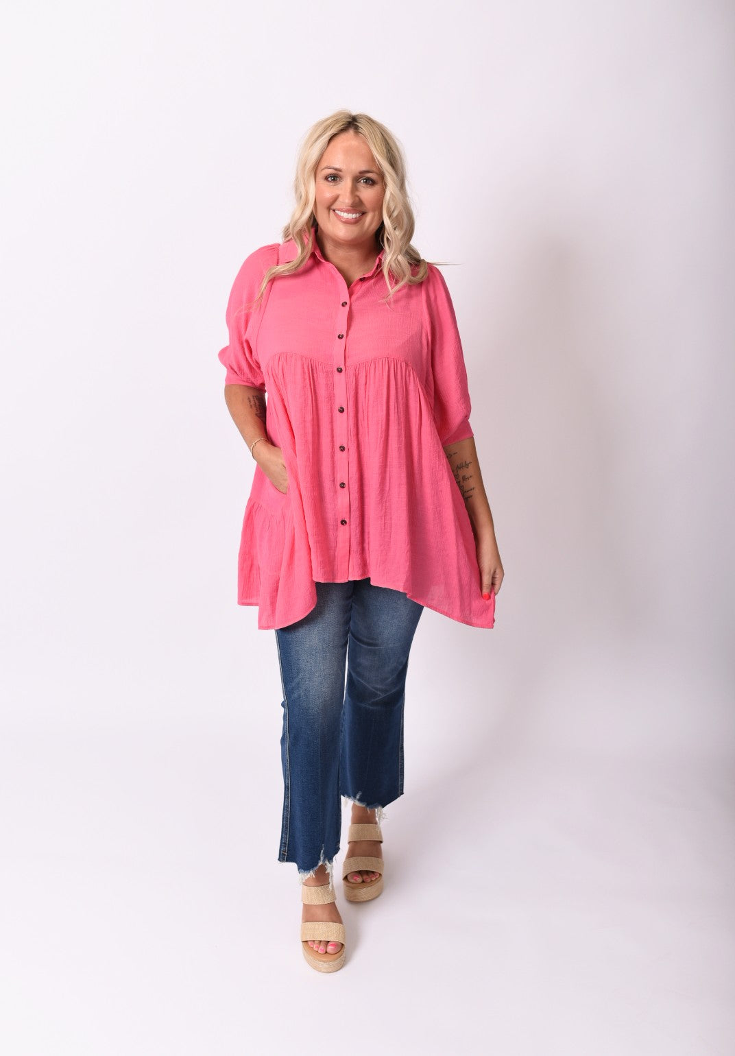 Level Up Buttoned Tunic Top