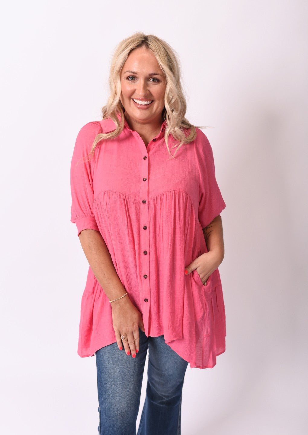 Level Up Buttoned Tunic Top