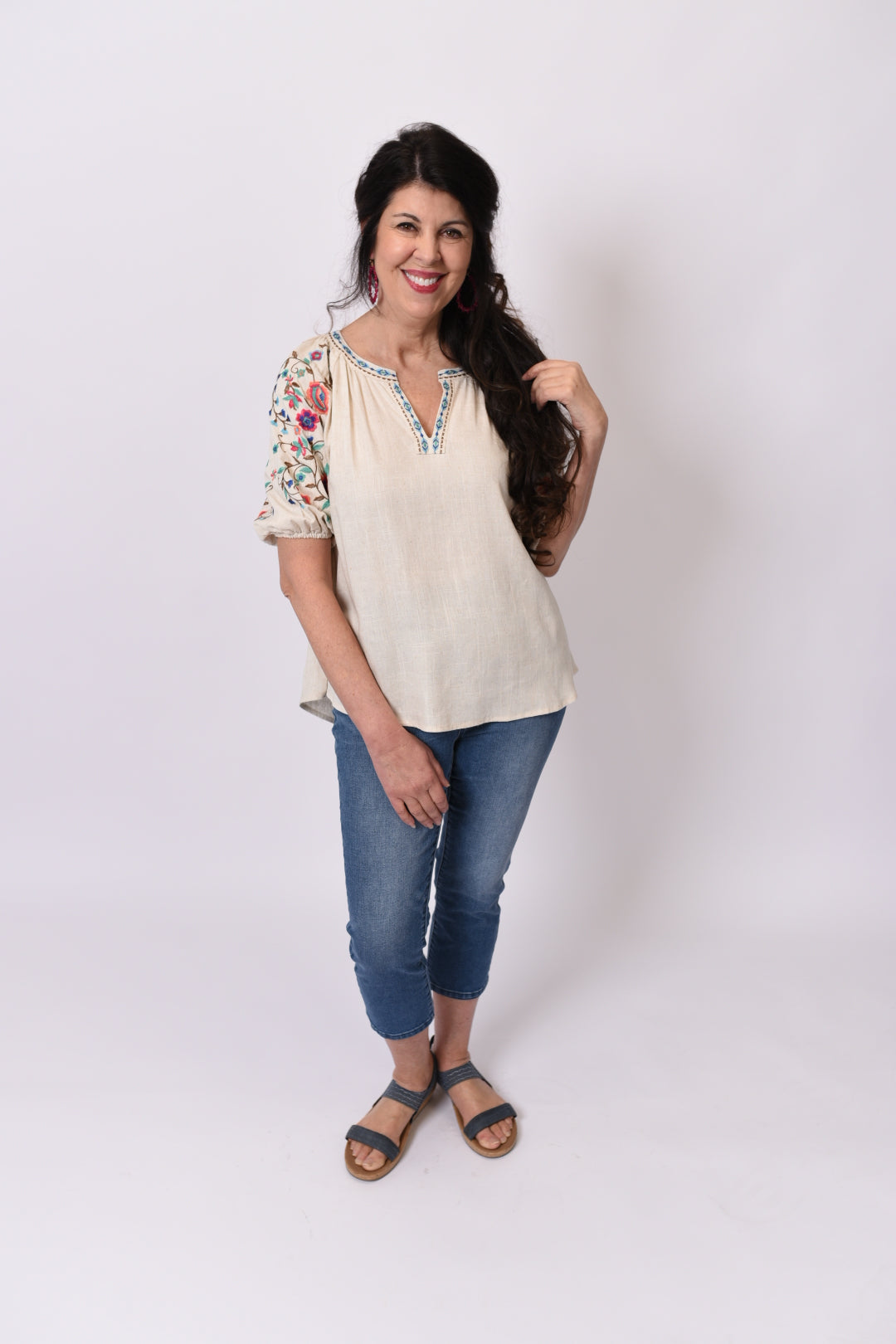 Pretty Peasant Embroidered Linen Top