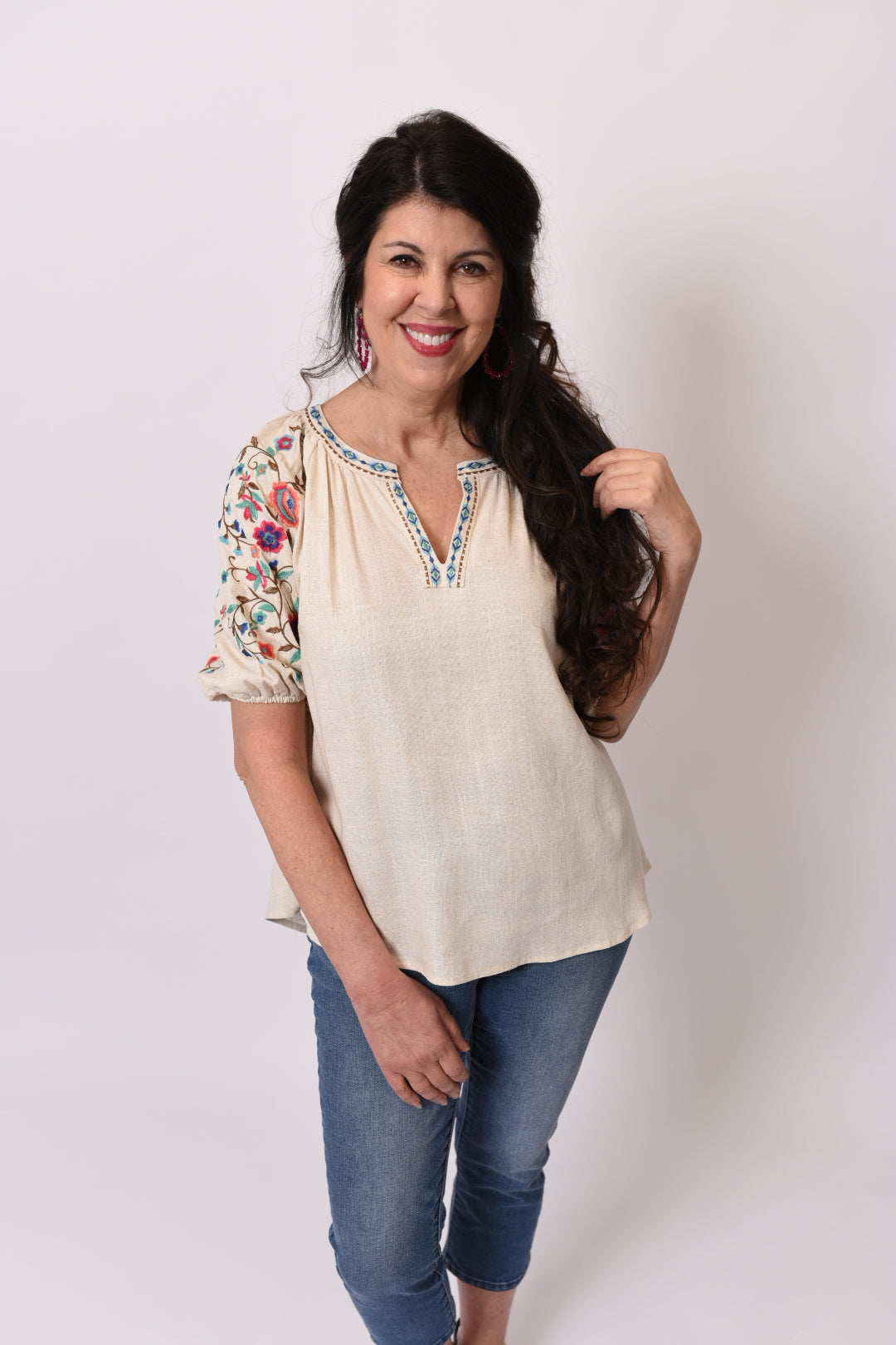 Pretty Peasant Embroidered Linen Top