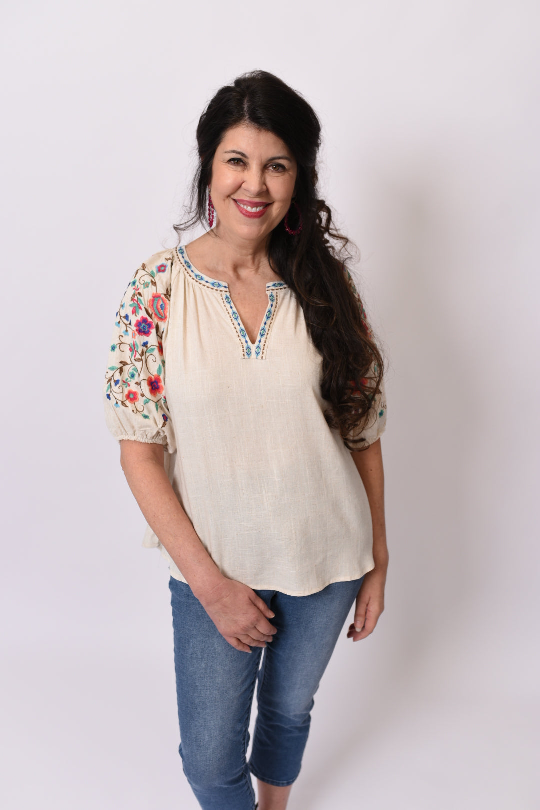 Pretty Peasant Embroidered Linen Top