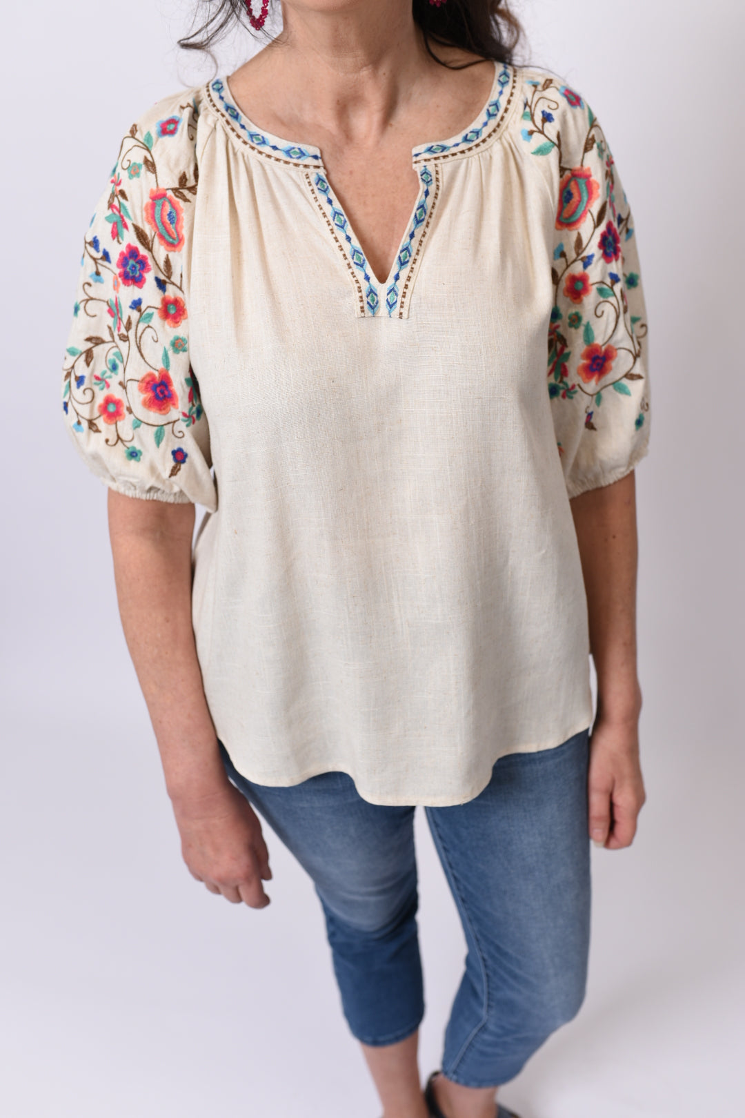 Pretty Peasant Embroidered Linen Top