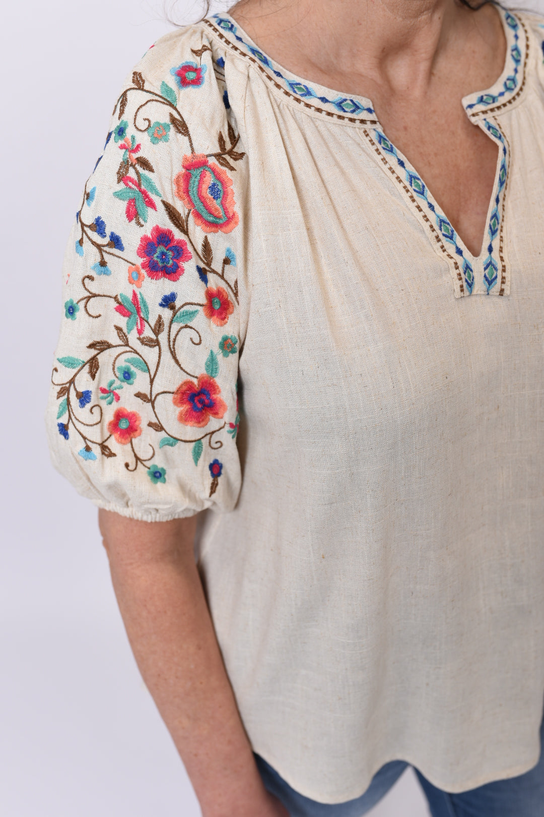 Pretty Peasant Embroidered Linen Top