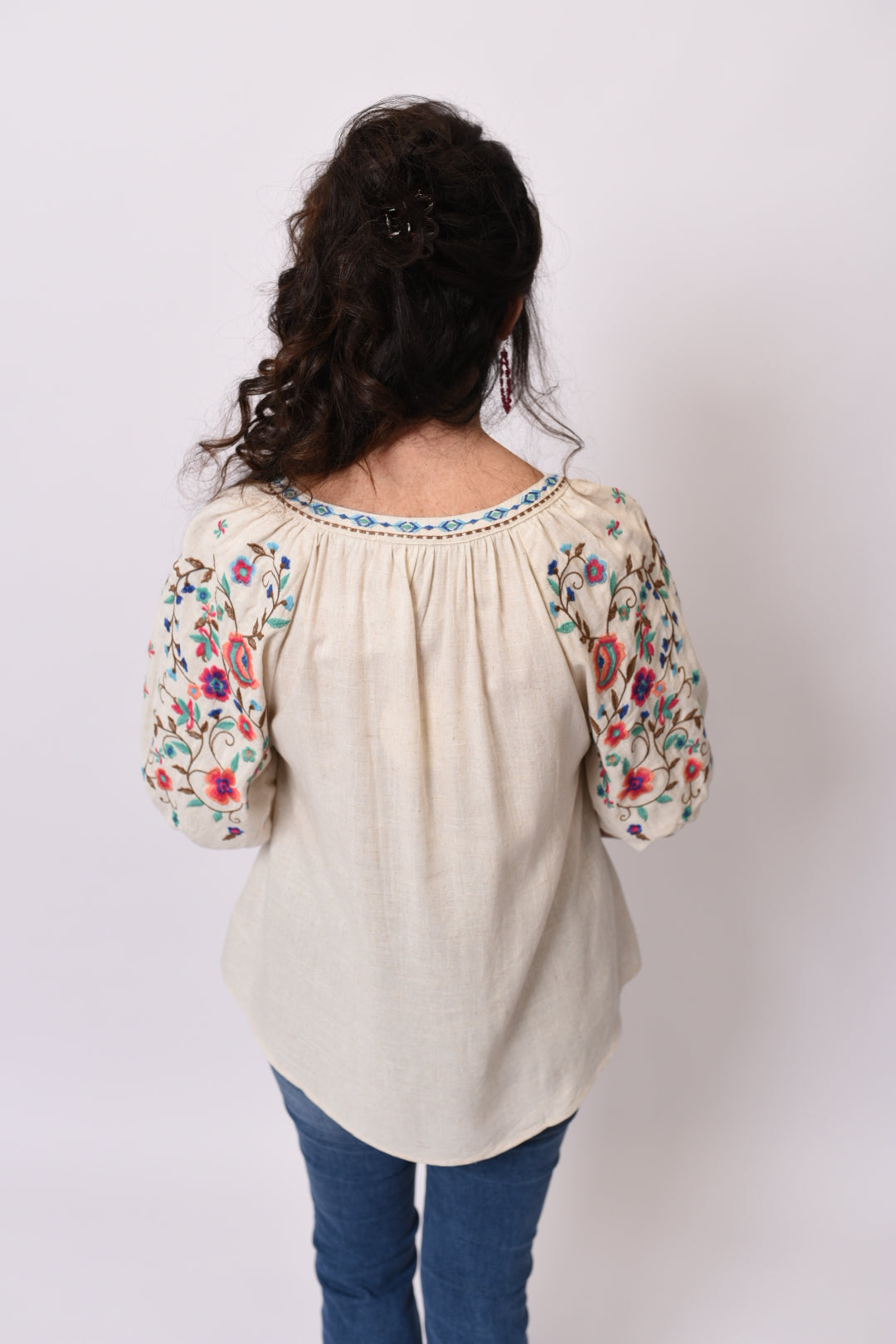 Pretty Peasant Embroidered Linen Top