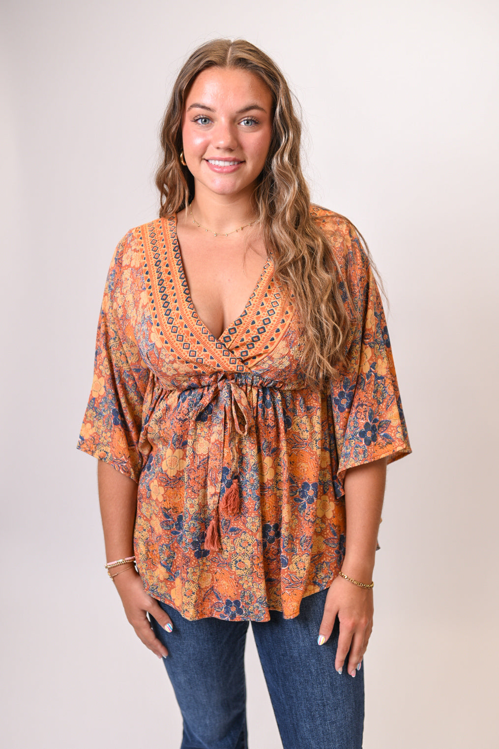 Floral Flame Kaftan Top
