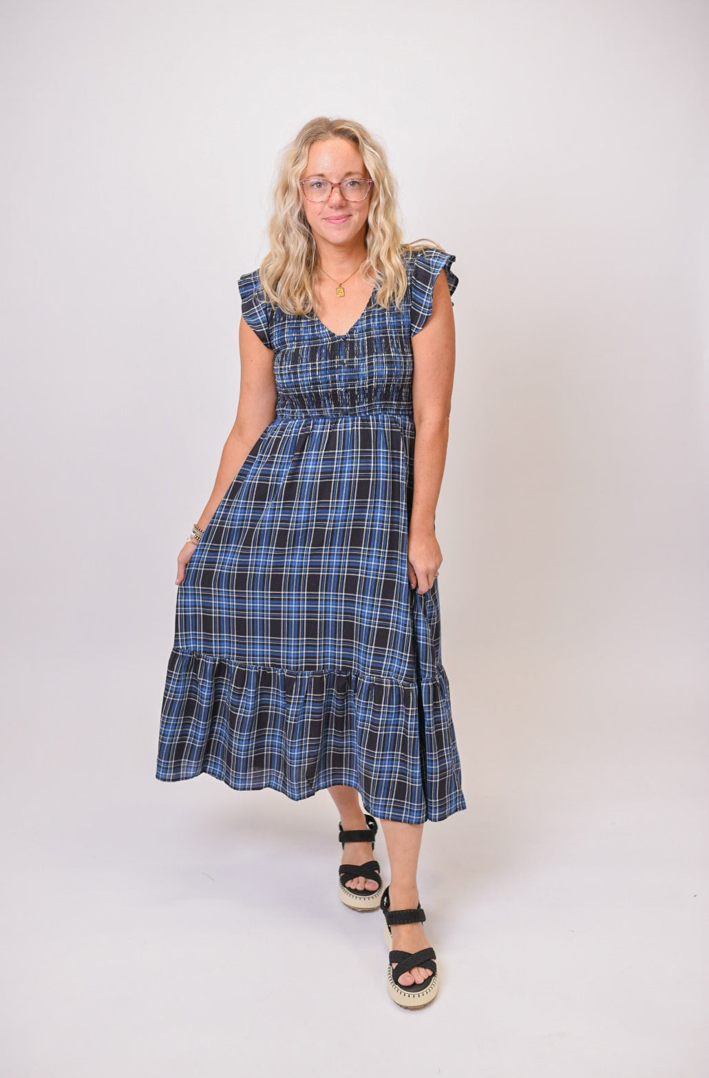 Front Porch Blues Midi Dress