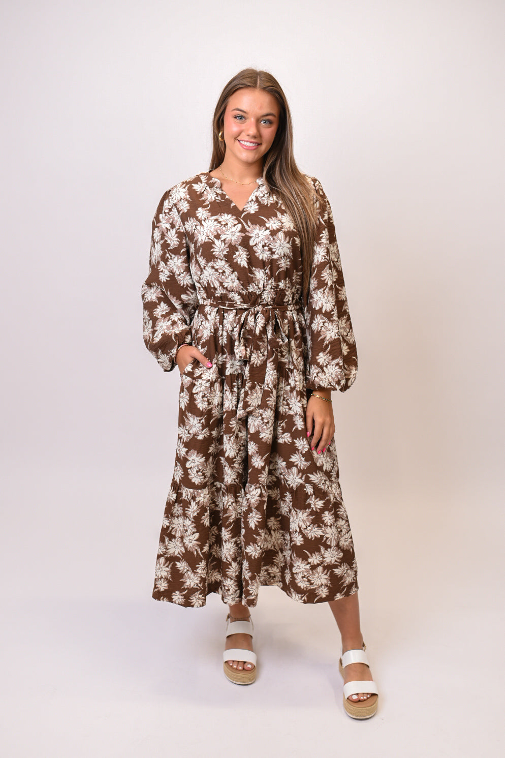 Cinnamon Stroll Midi Dress in Brown