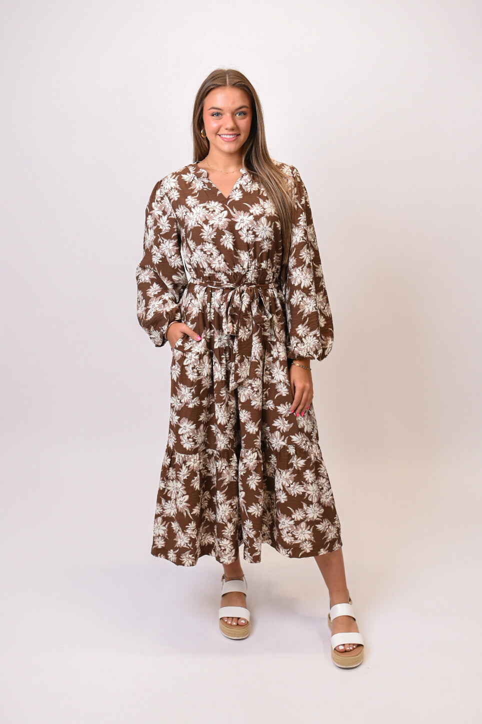 Cinnamon Stroll Midi Dress in Brown
