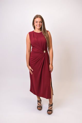 Sip And Sway Midi Dress in Burgundy
