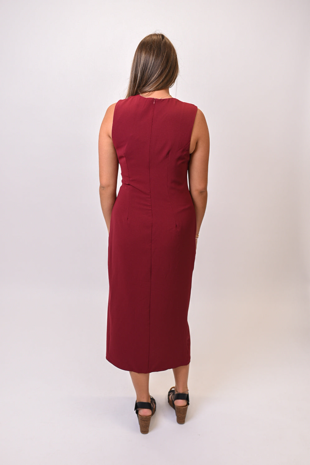 Sip And Sway Midi Dress in Burgundy