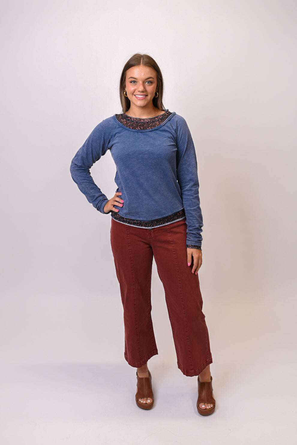 Oli & Hali Double the Fun Mesh Top in Blue