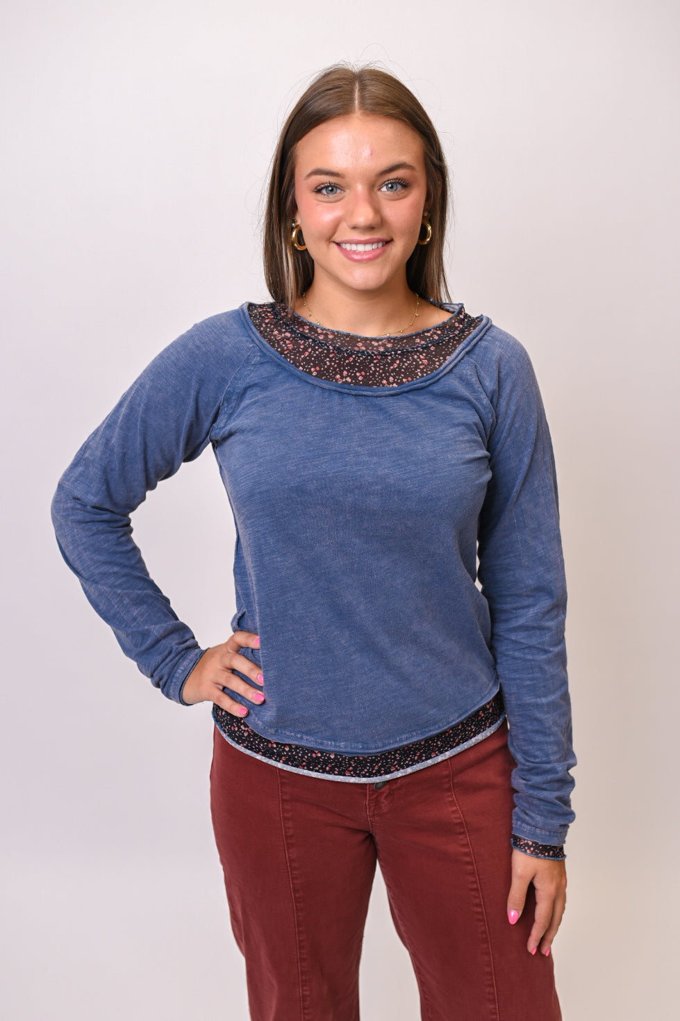 Oli & Hali Double the Fun Mesh Top in Blue