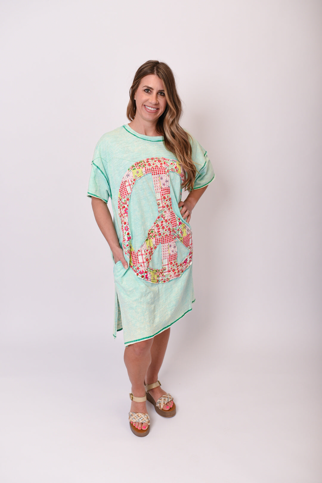 Peace Out Applique Mineral Wash Dress