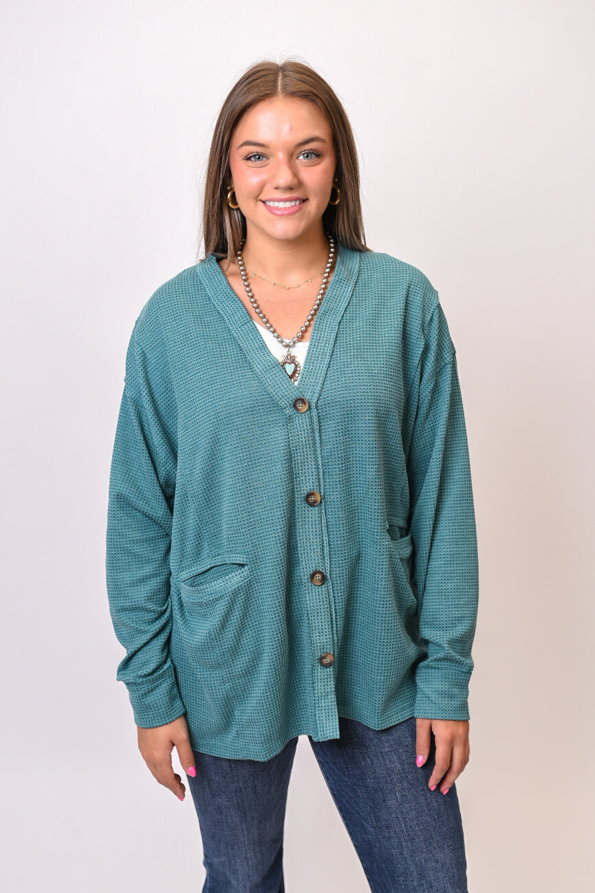 Rustic Morning Waffle Knit Cardigan