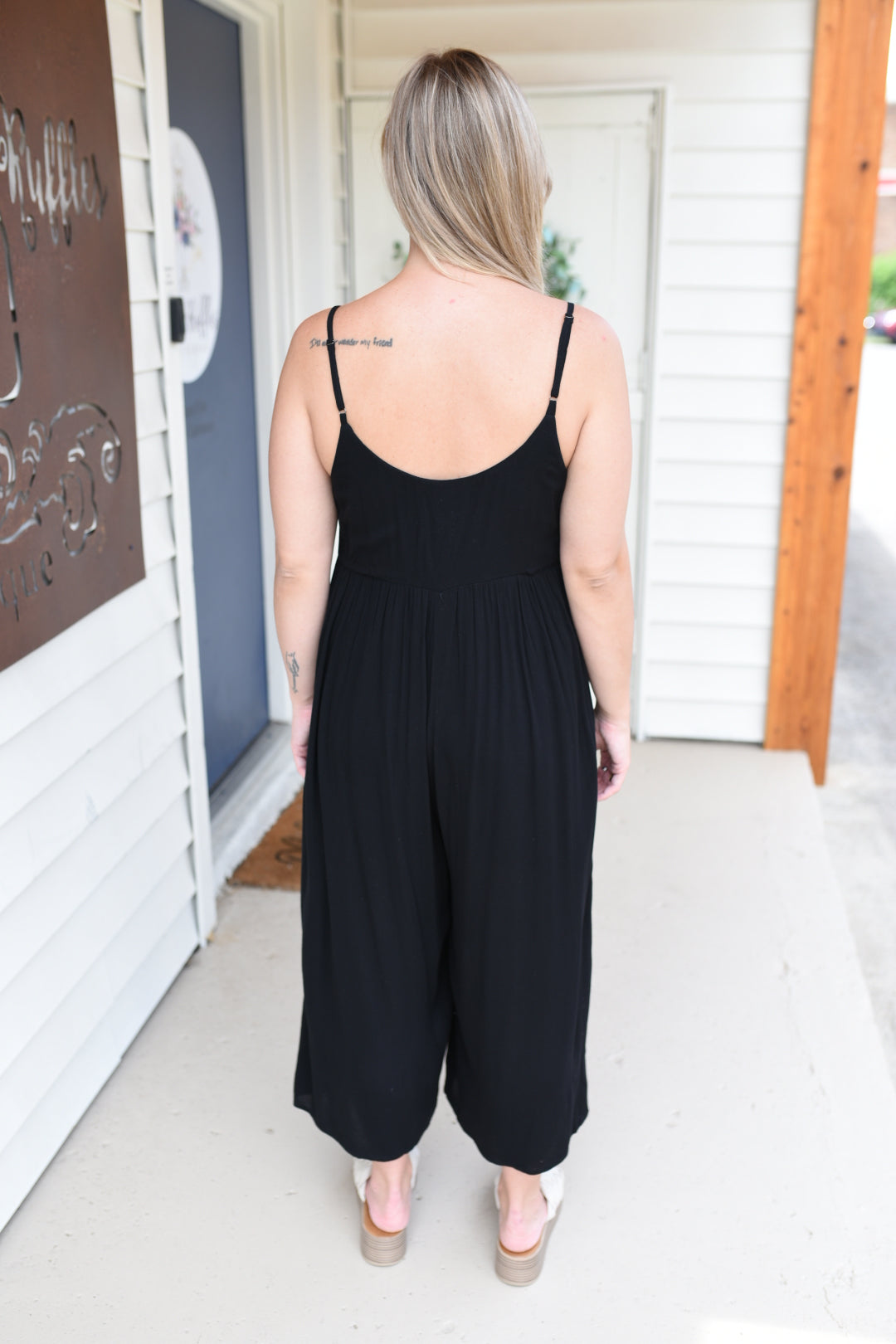 On The Button Spaghetti Strap Jumpsuit