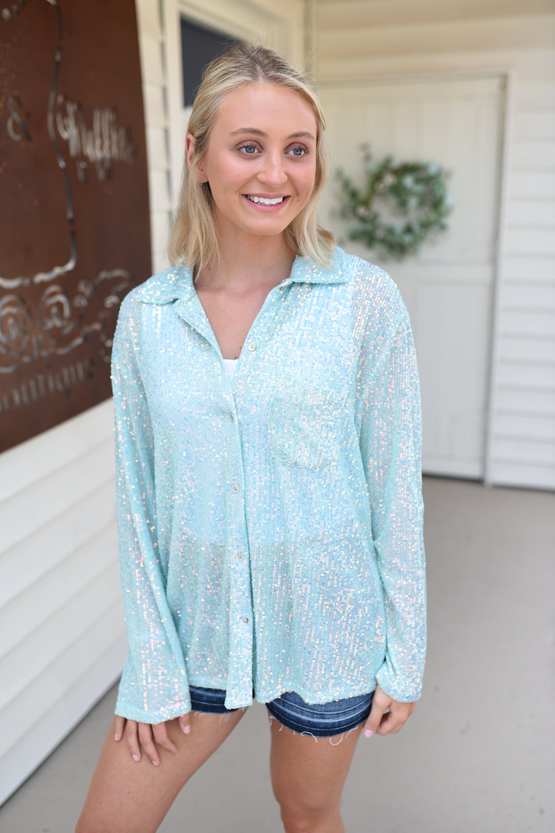My Mermaid Sequin Button Down Top