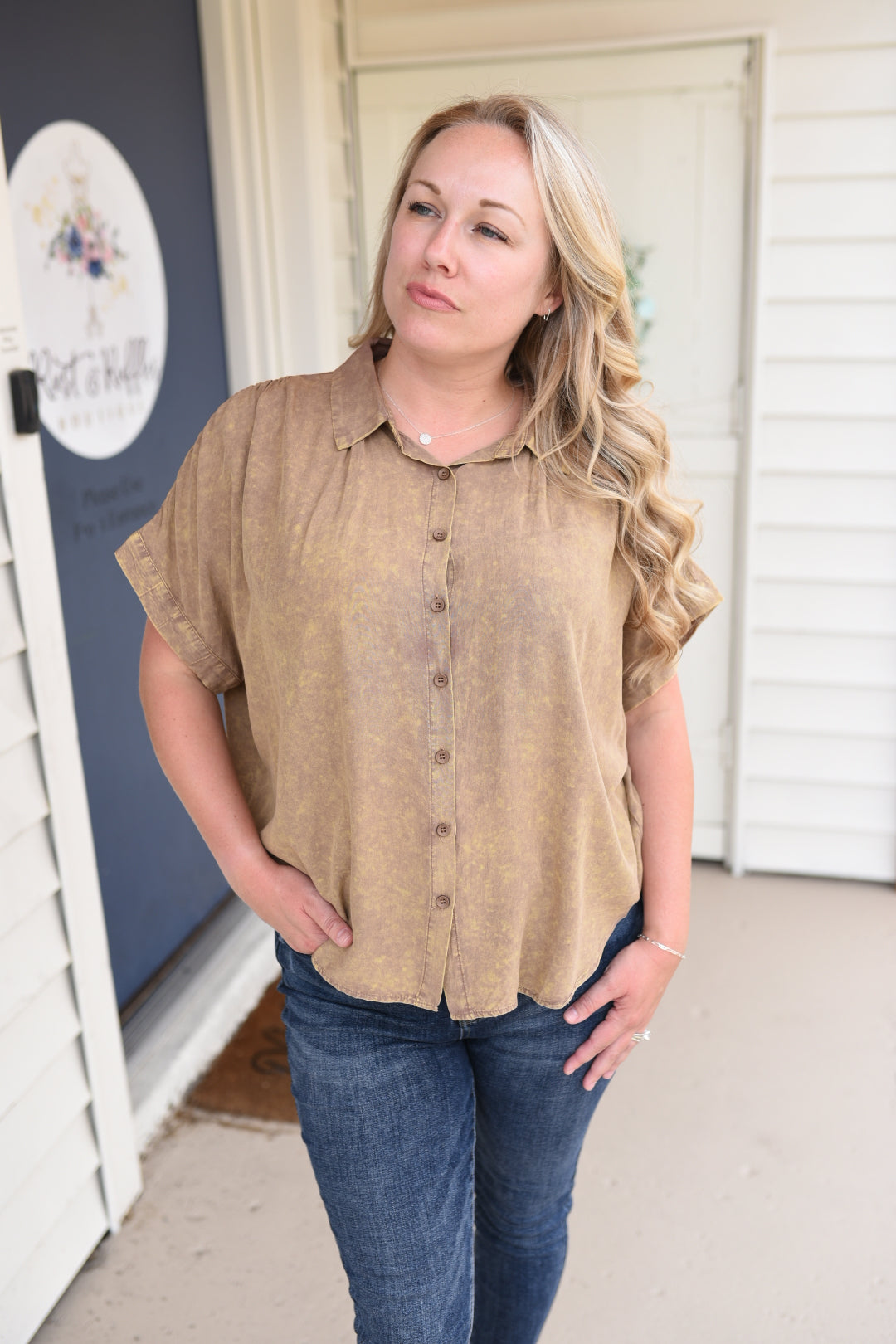 Cut Loose Mineral Button Down Top Mustard