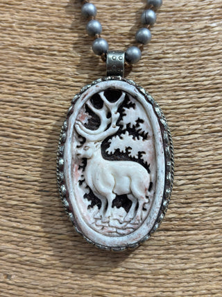Carved Bone Deer Pendant Necklace