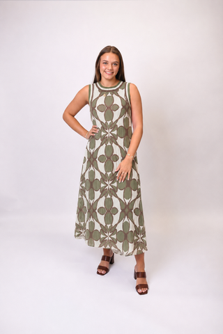 Mosaic Sun Midi Dress in Olive
