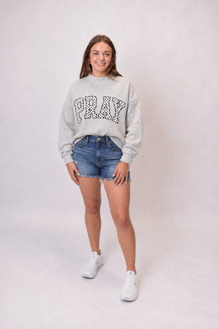 Pray Embroidered Mock Neck Pullover