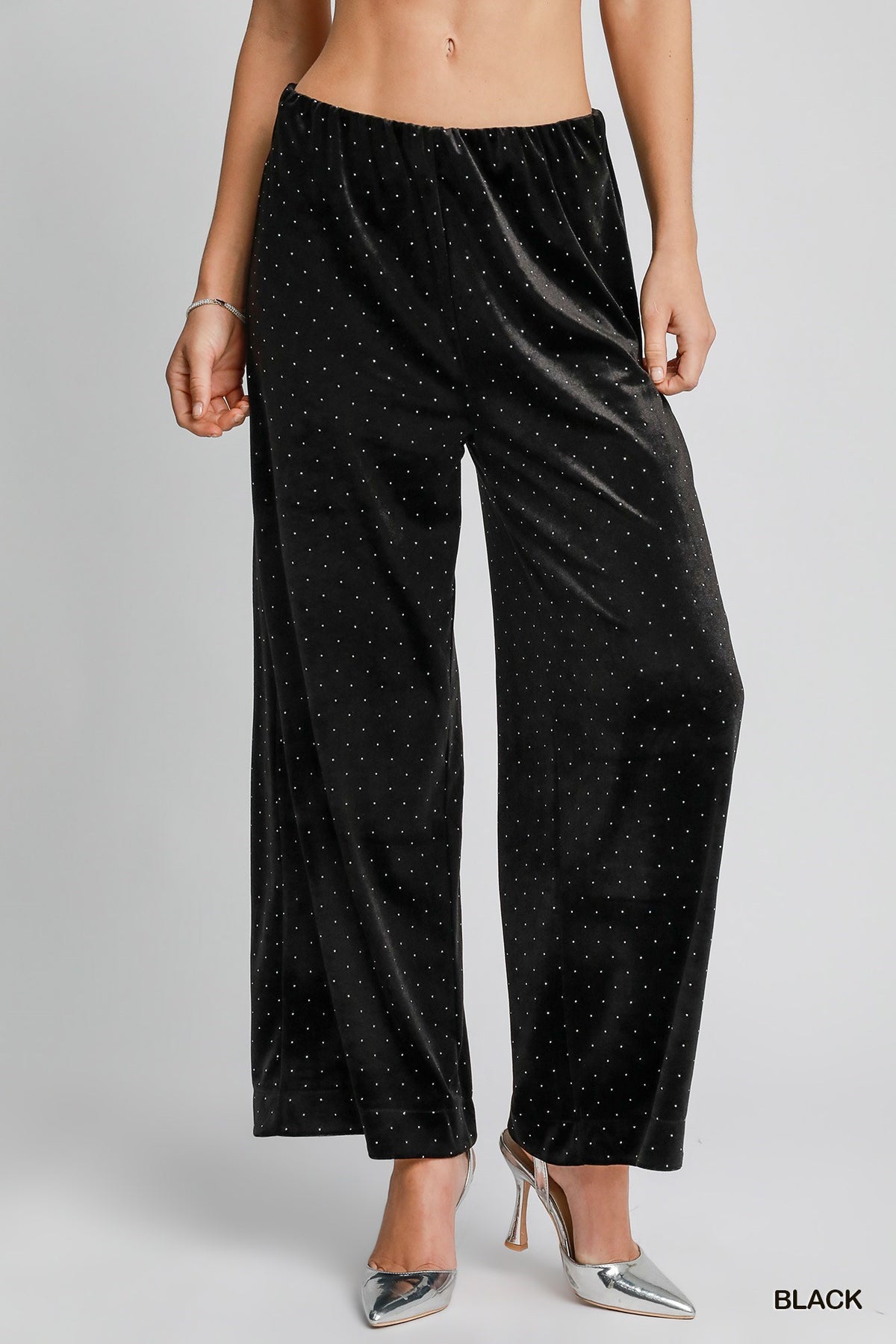 Starlit Velvet Wide Leg Pants in Black