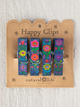 Bag Clips, Set of 4 - Folk Flowers