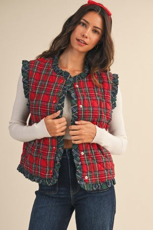 Tartan And Ruffles Quilted Vest