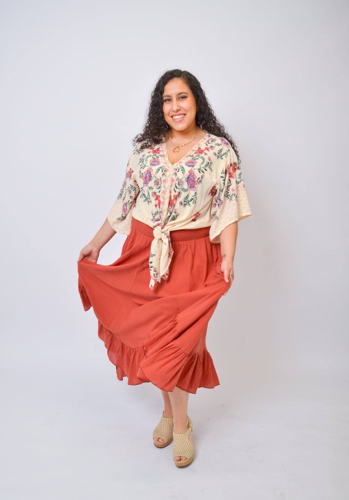 Sunset Glow Midi Skirt in Crimson