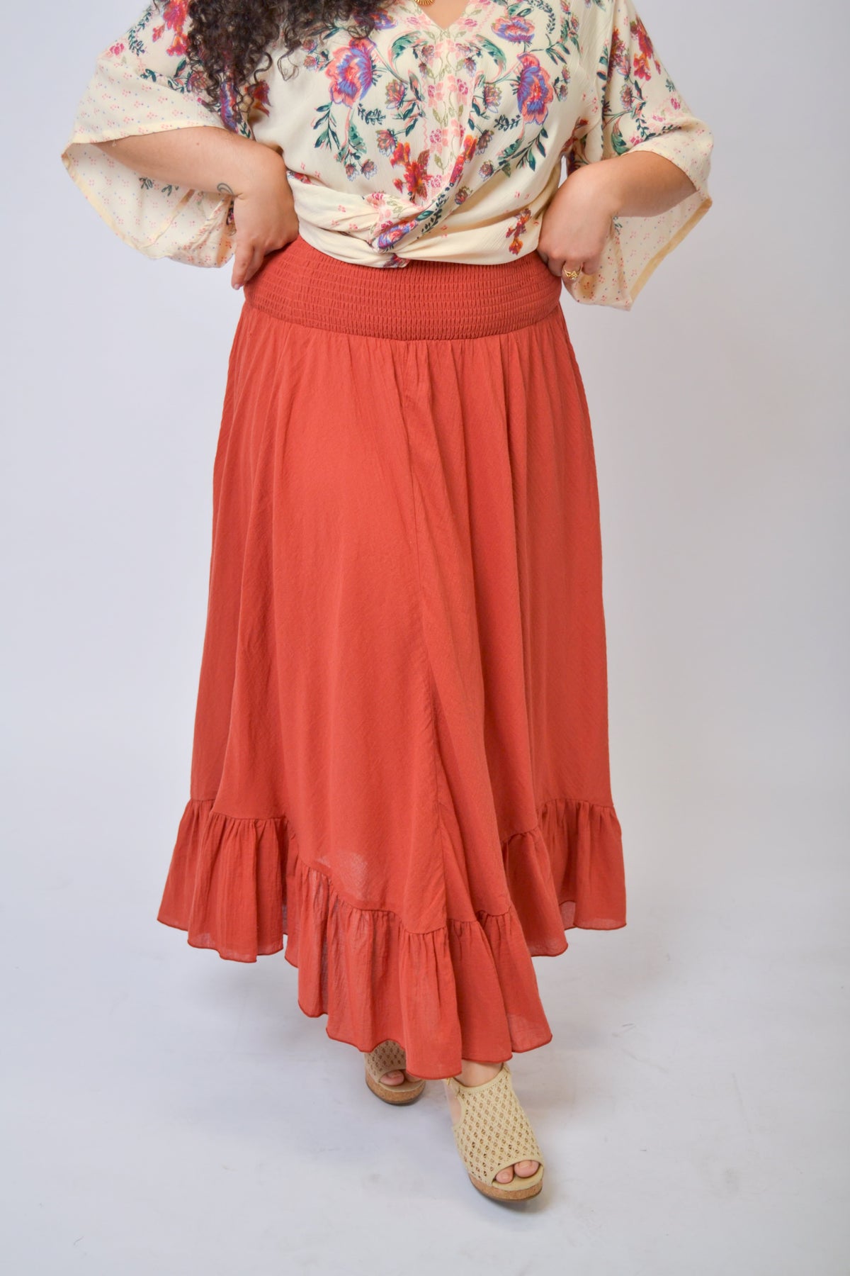 Sunset Glow Midi Skirt in Crimson