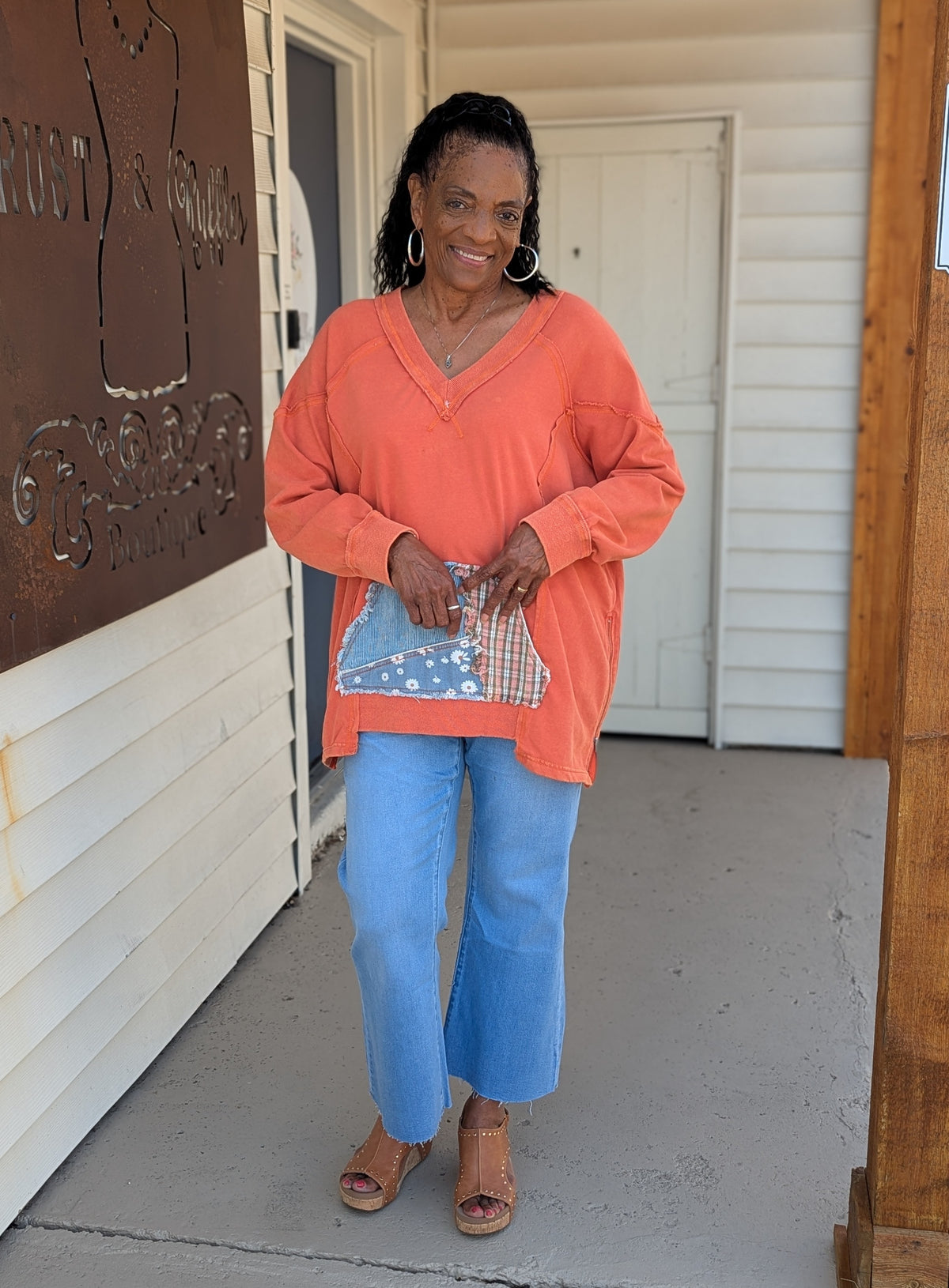 Quilt It Up Pullover in Rust