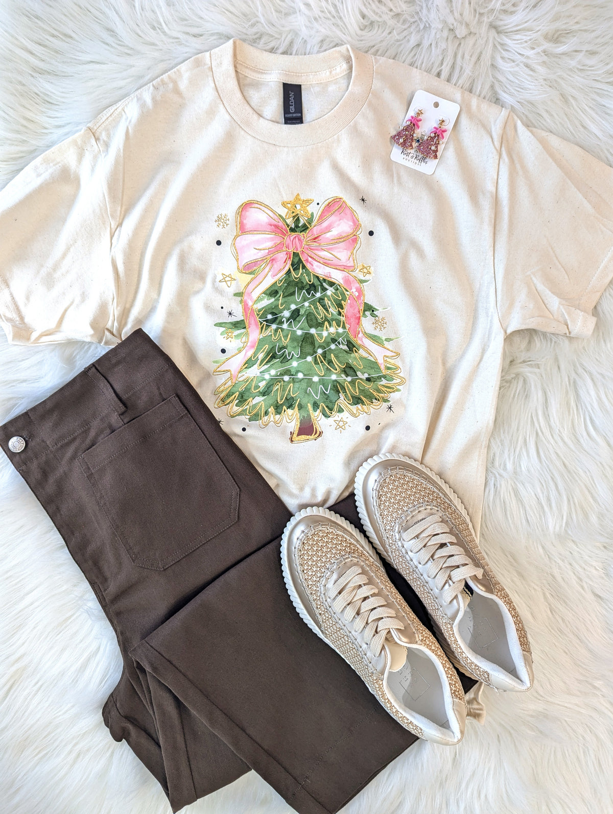 Green Tree Pink Bow Graphic Tee