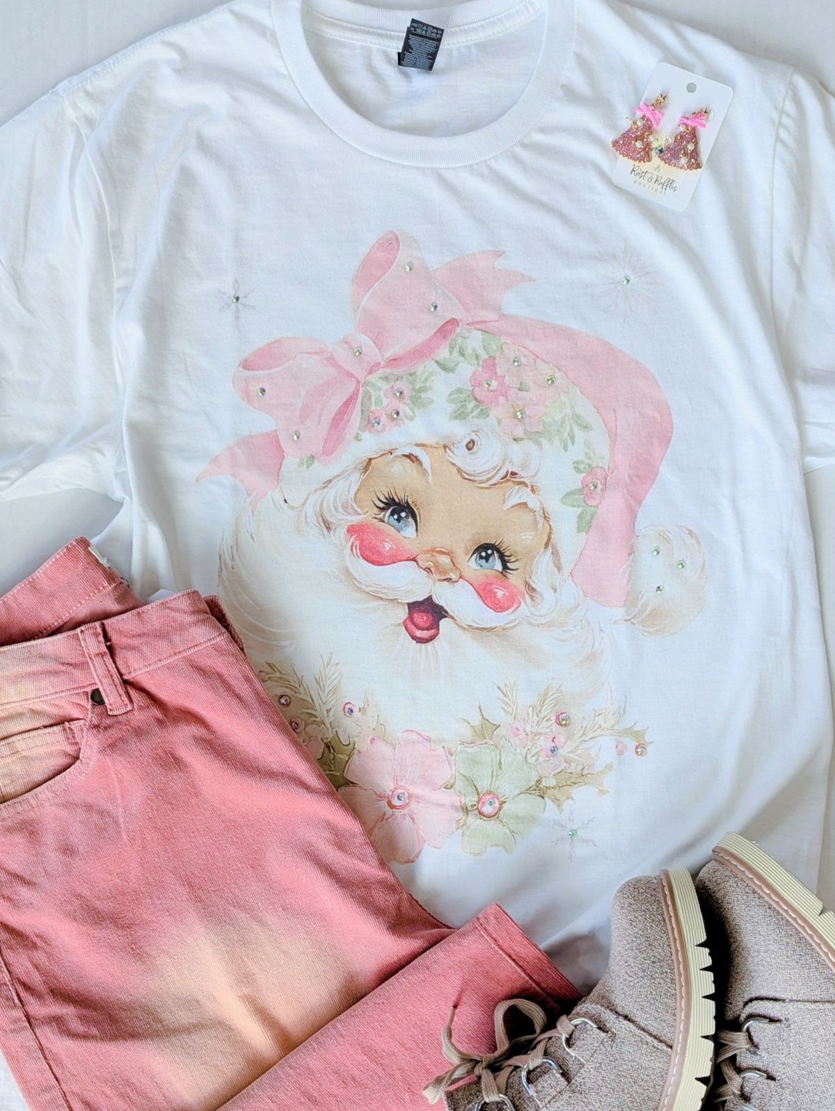 Santa Wreath Bow Tshirt