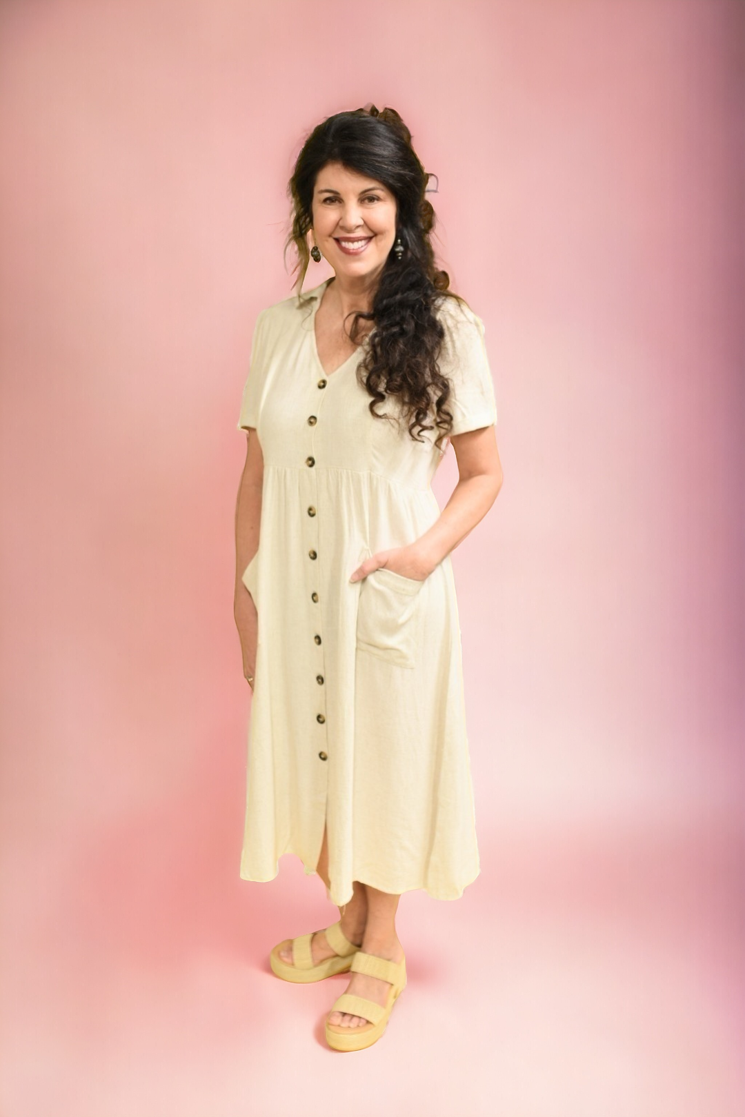 Slow And Steady Linen Buttoned Dress